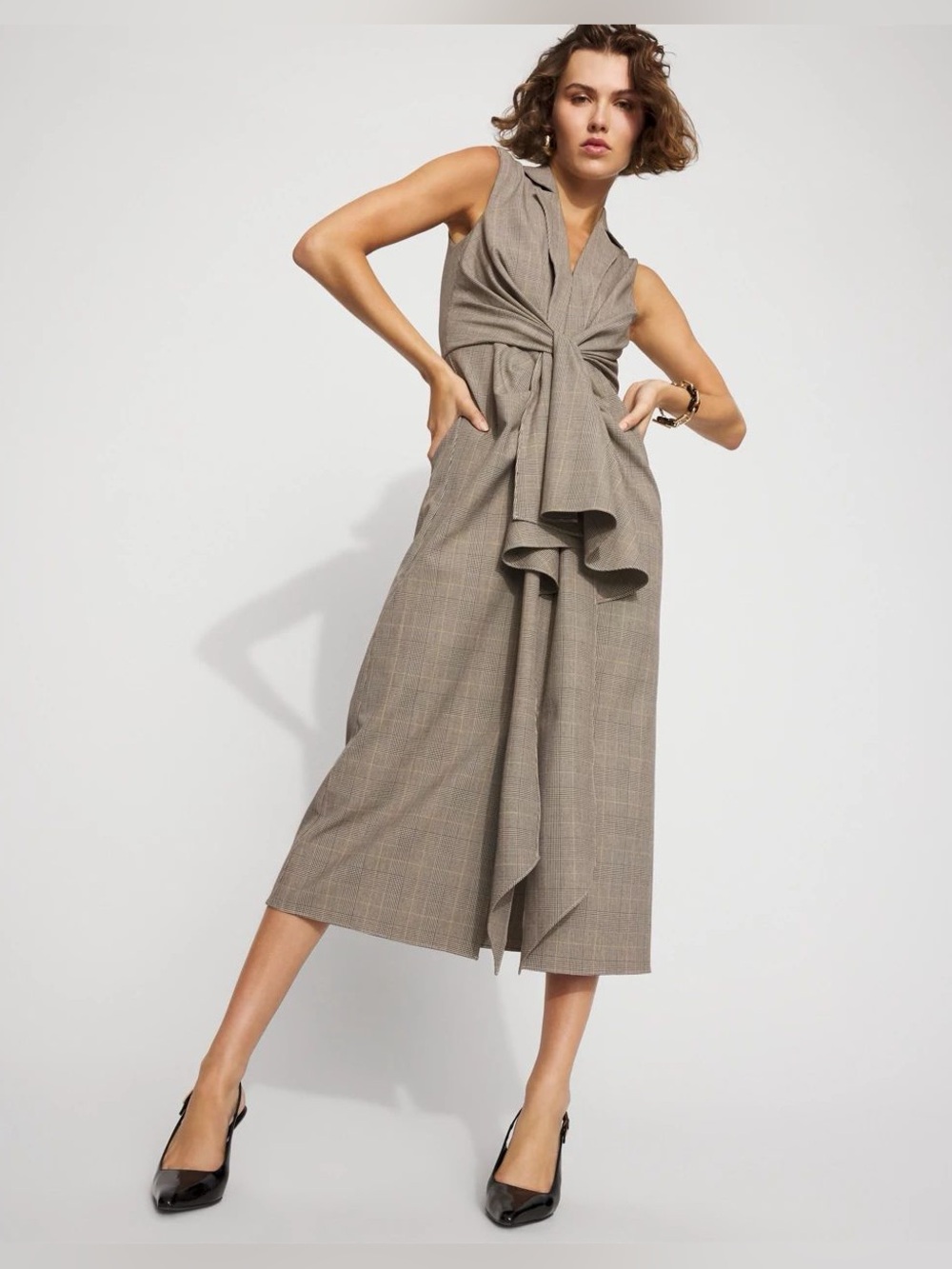 WHBM Classic Plaid Wrap Midi Dress